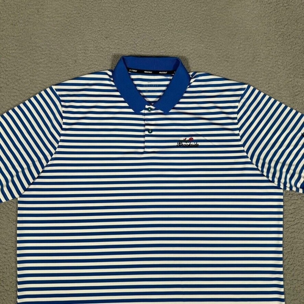 Nike Shirt‎ Mens XL Blue Striped Golf Polo Performance Stretch Dri-Fit Casual - Picture 2 of 11